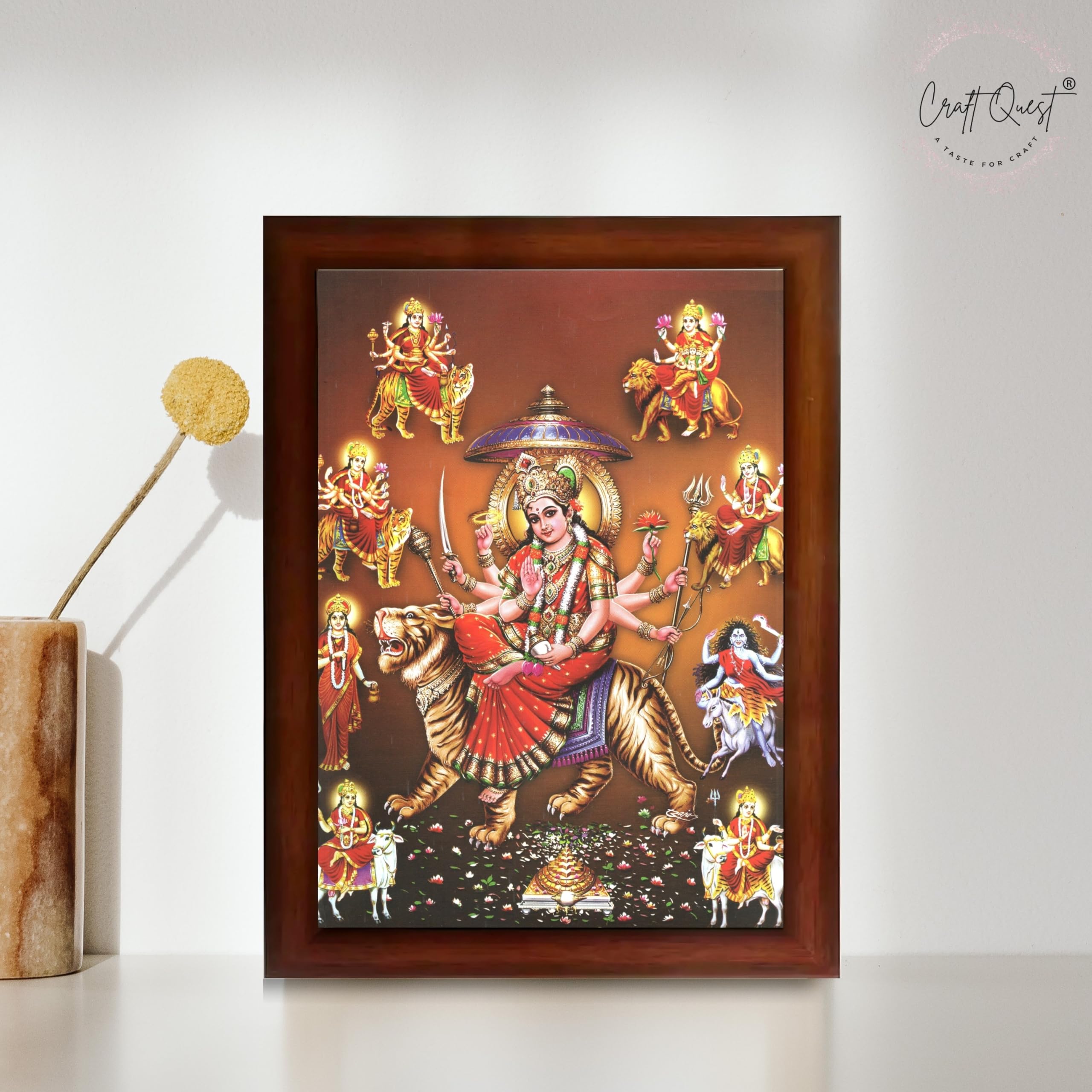 CRAFT QUEST Durga Maa Mata Goddess Nav Navadurga Navdurga Wall Painting Photo Framed, Blessing Hindu Wall Decor