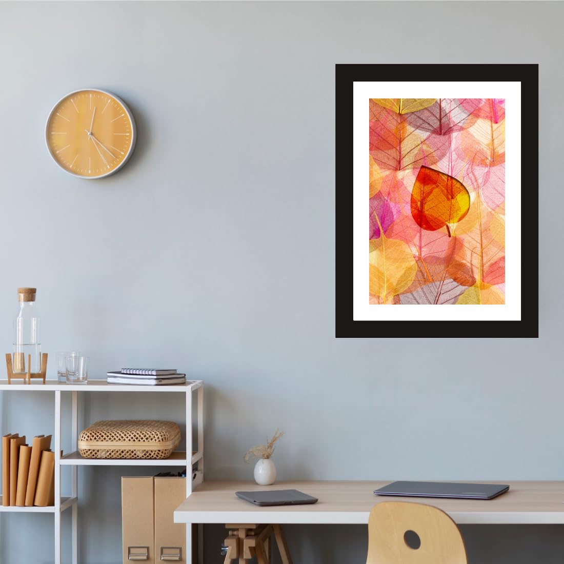 CRAFT QUEST Abstract Digital Leaves Modern Art Painting Poster Frame for Home & Office Wall Decoration - Portrait, Wall Display (Black, 14x10 Inch Frame with Art Print)