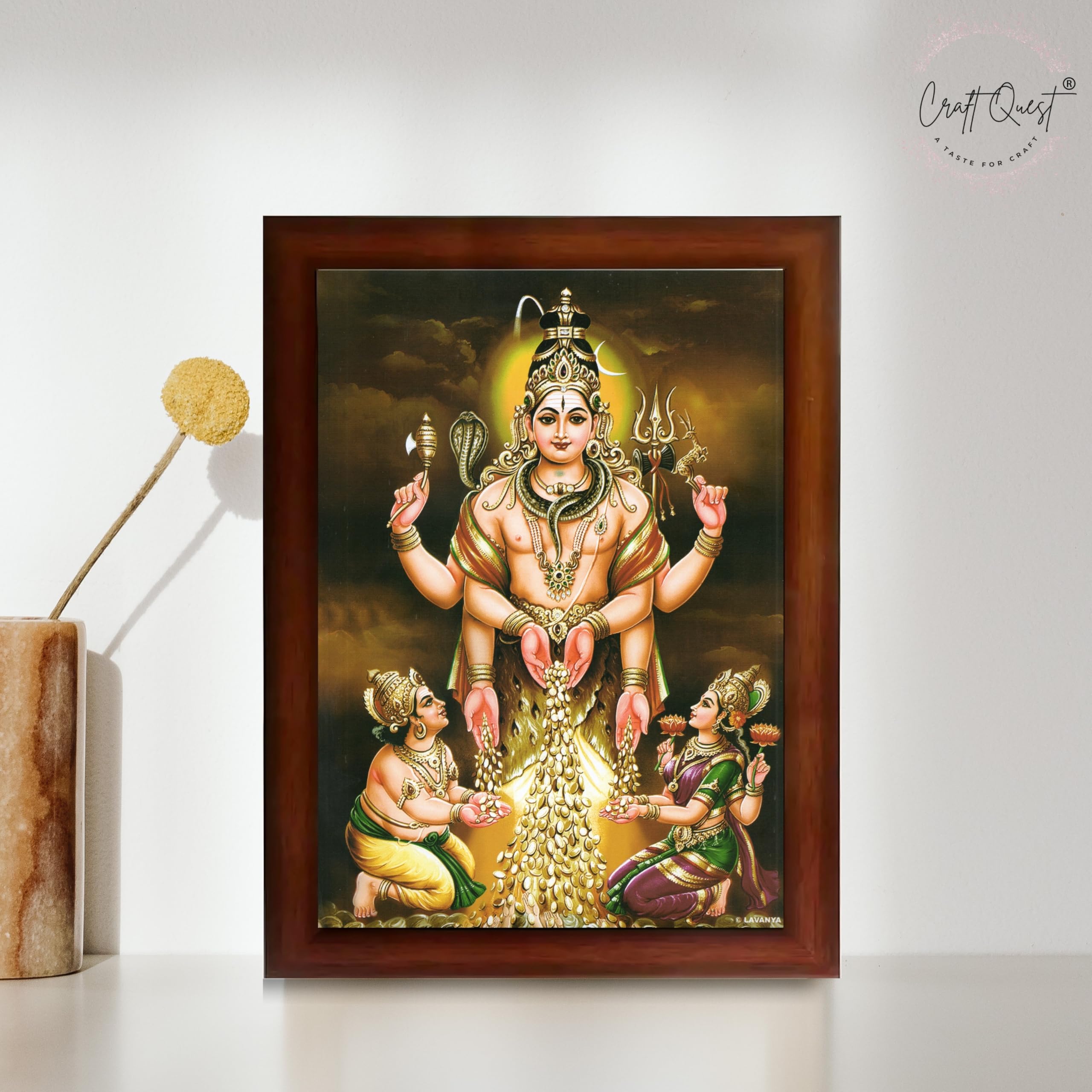 CRAFT QUEST Swarnakarshana Bhairava Swamy With Lakshmi Devi and Kuber Bhagwan Wall Photo Frame | South God Picture Frame for Home, Office, Temple & Gifting