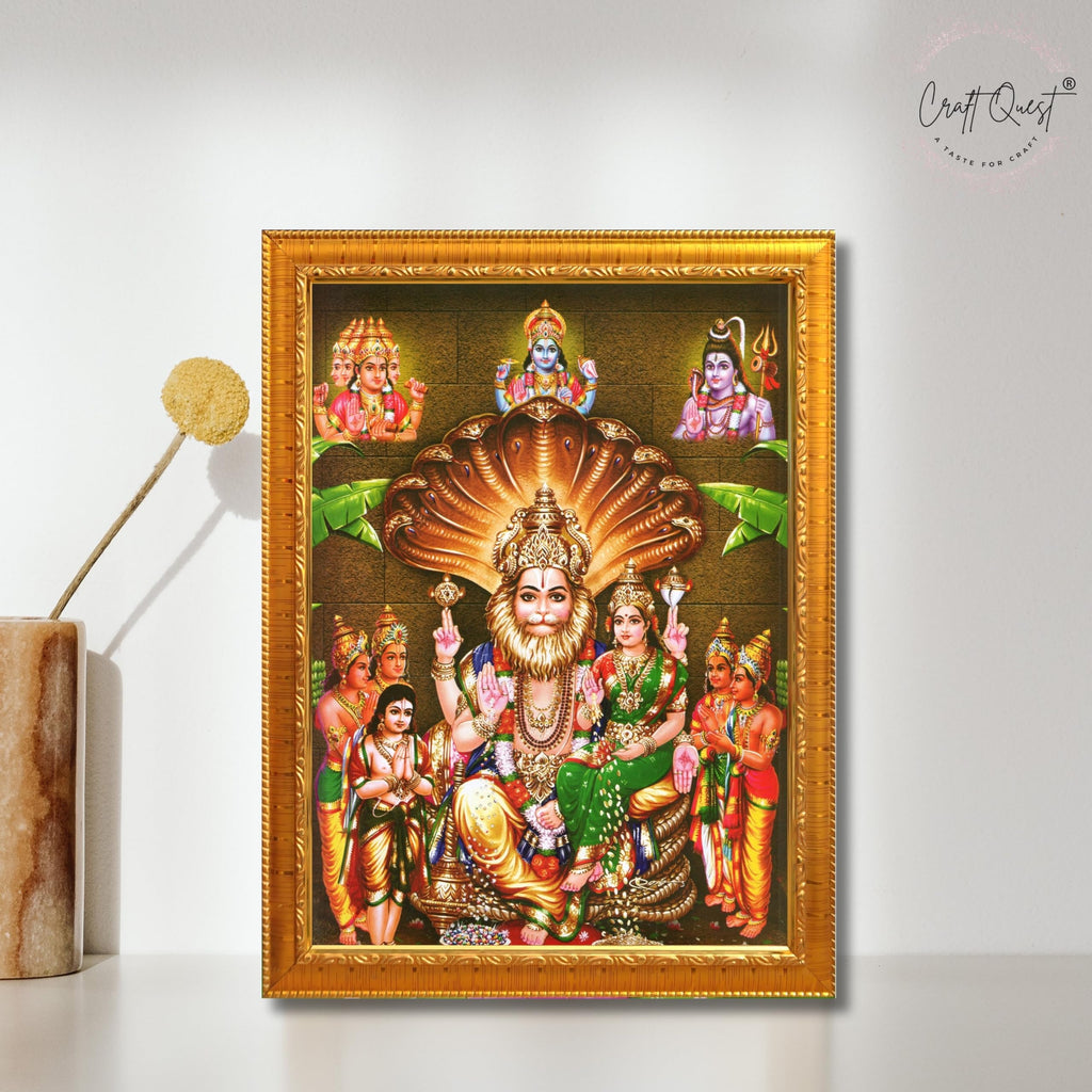 CRAFT QUEST Lakshmi Narasimha Swamy Lord Narsingh Bhagwan Photo Framed | Religious Photo Frame | Ideal for Home, Office, Temple & Puja Room, Wall Decor