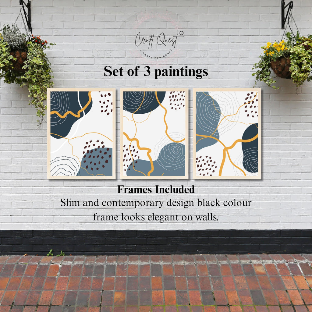 CRAFT QUEST Abstract Modern Shapes Wall Art | Set of 3 Frames for Home Decoration | Ideal for Living Room, Bedroom & Offices