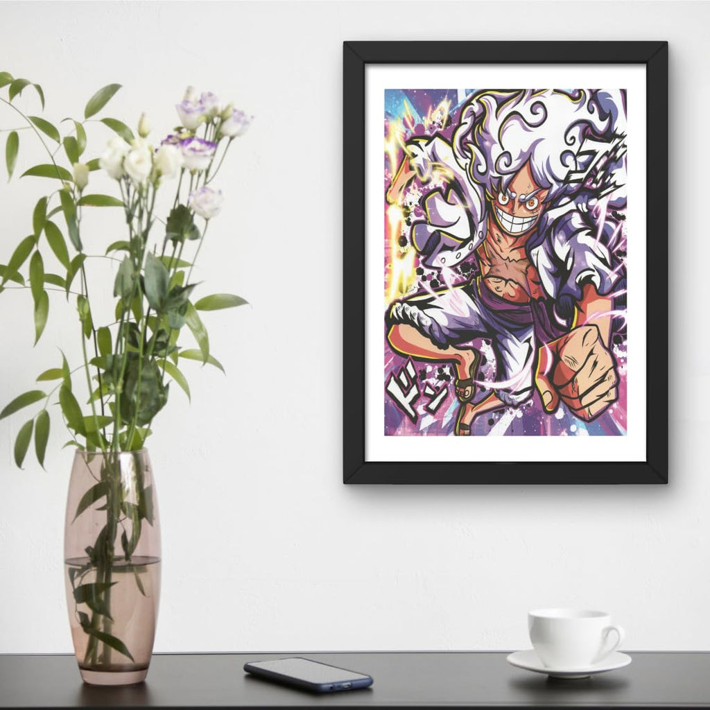 CRAFT QUEST one piece Poster Anime Laminated Posters Framed Painting with Matt Black Frames (14 Inches x 10 Inches)