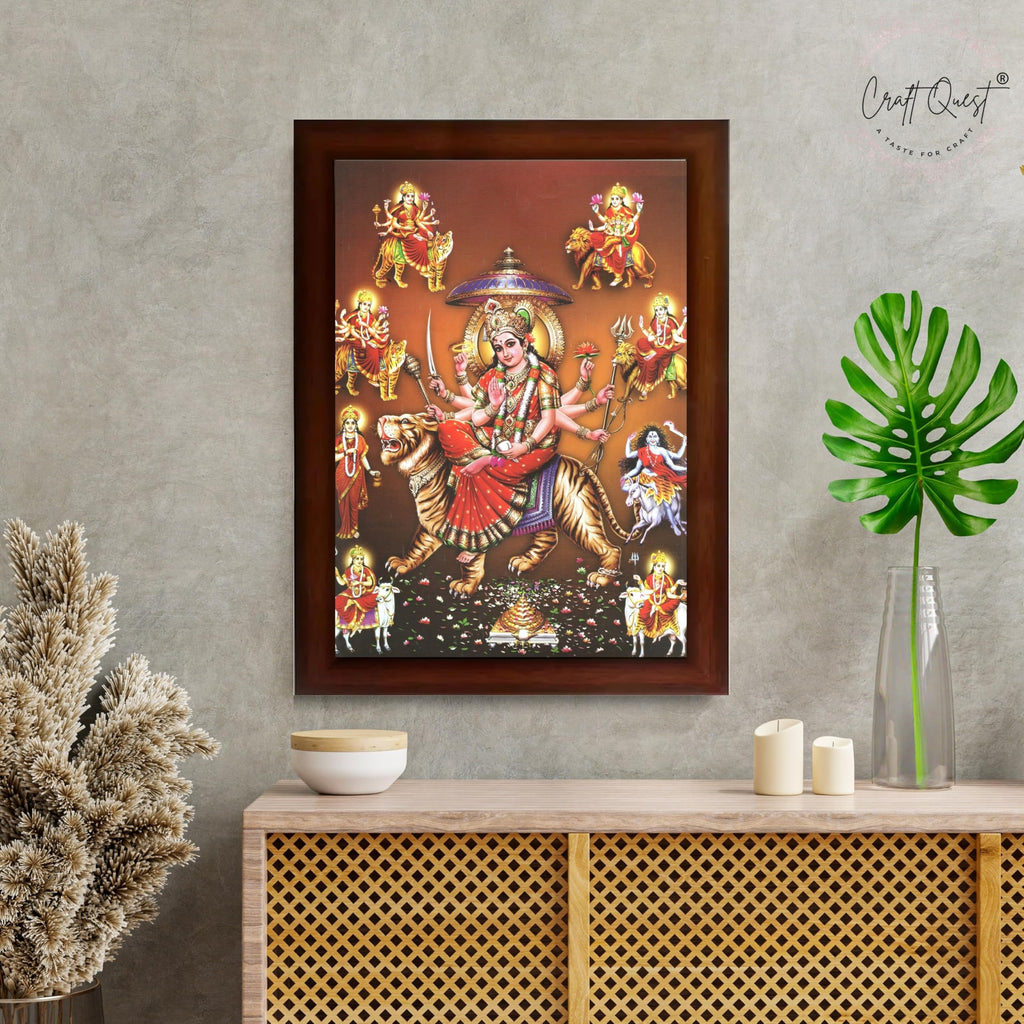 CRAFT QUEST Durga Maa Mata Goddess Nav Navadurga Navdurga Wall Painting Photo Framed, Blessing Hindu Wall Decor