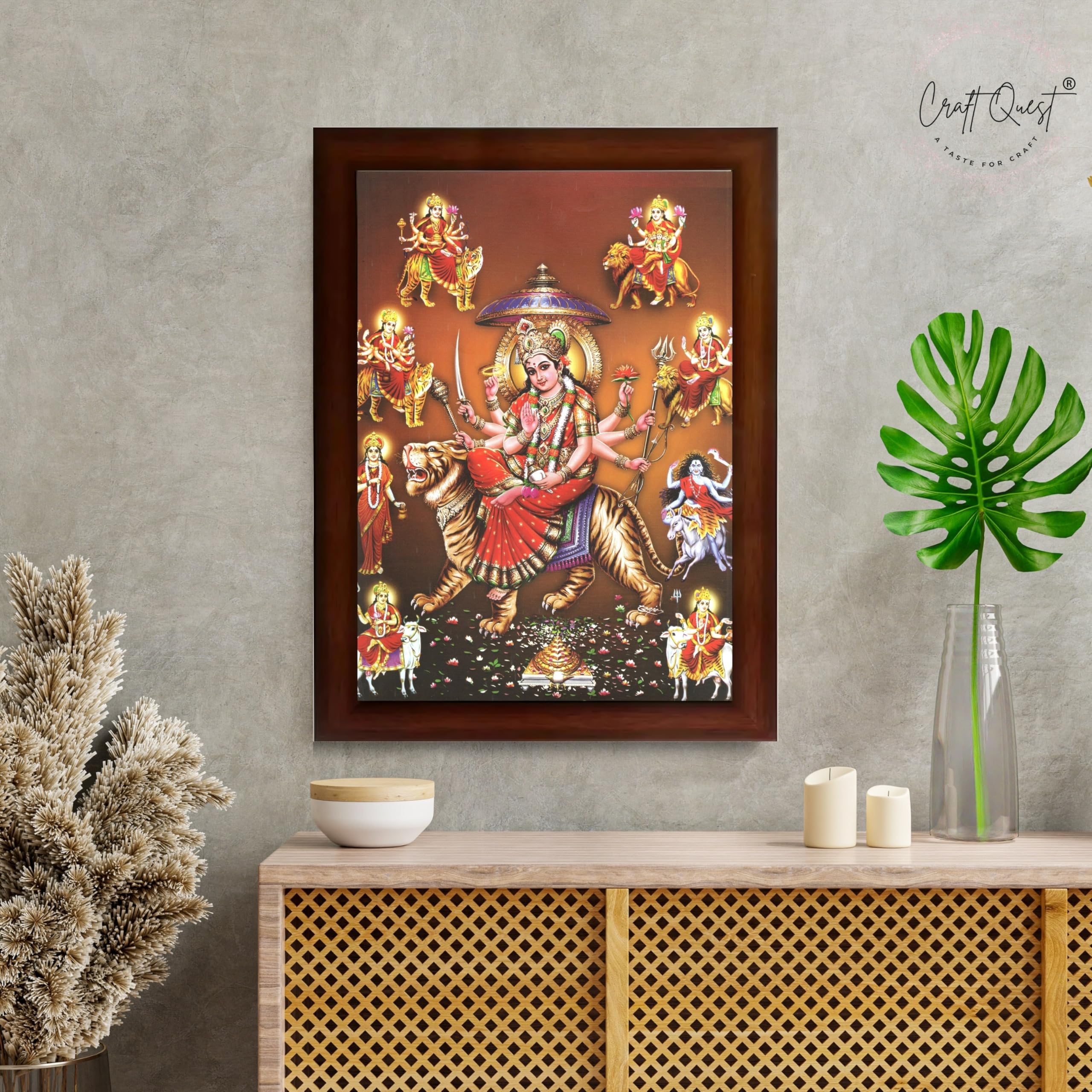 CRAFT QUEST Durga Maa Mata Goddess Nav Navadurga Navdurga Wall Painting Photo Framed, Blessing Hindu Wall Decor