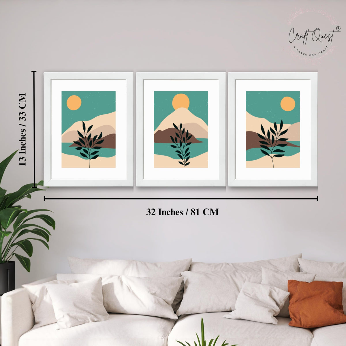 CRAFT QUEST Wall Art Decor Paintings | Set of 3 Wall Art Frames for Home Decoration | Ideal for Living Room, Bedroom & Office