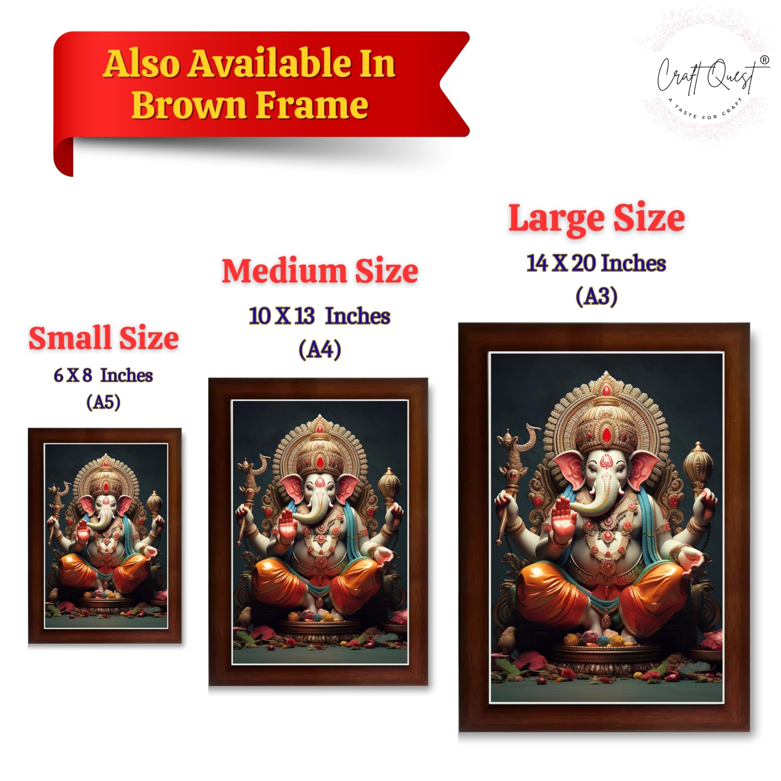 CRAFT QUEST Lord Ganesha Modern Wall Art Painting With Frame For Pooja, Home and Office Decor,