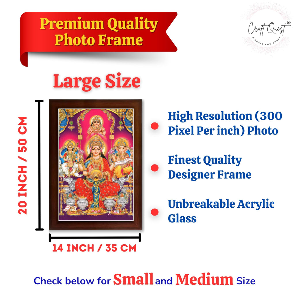 CRAFT QUEST Lakshmi Devi Ganesha Saraswati Hanging Wall Painting Framed Home and Pooja Decor God Hindu Devi Devta Photo Frame