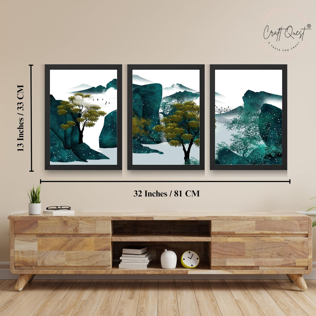 CRAFT QUEST Modern Art Ink Landscape Wall Art | Set of 3 Frames for Home Decoration | Ideal for Living Room, Bedroom & Offices