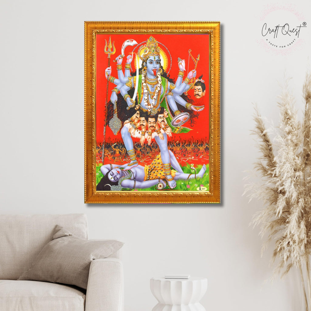 CRAFT QUEST Maha Kali Mata Ji Mahakali Shiv Shiva Wall Painting Framed Home Decor