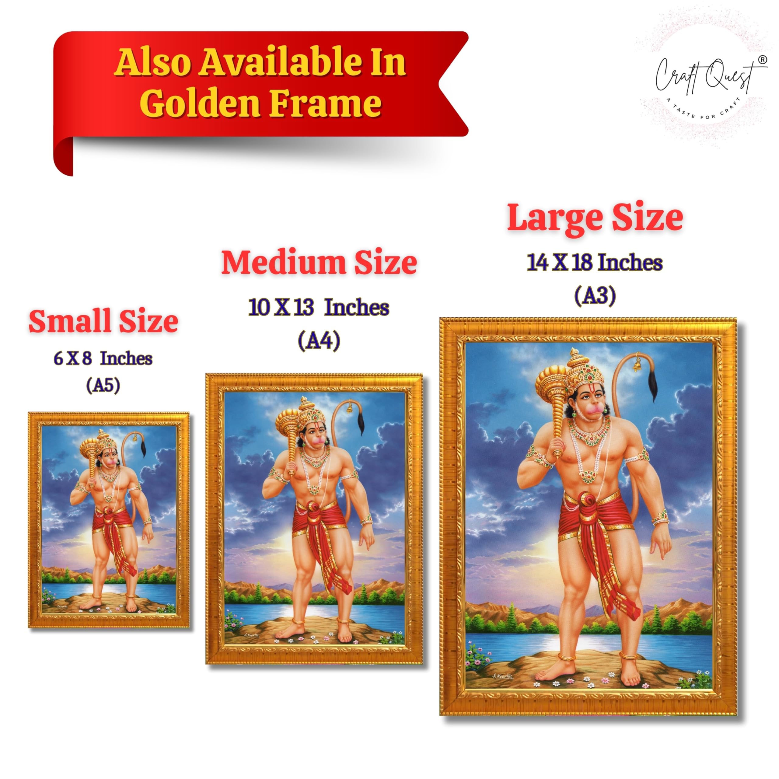 CRAFT QUEST Bajrang Bali Hanuman Ji Photo Frame | Acrylic Glass, Lightweight & Waterproof | Ideal for Home, Office, Temple & Puja Room Wall Decor