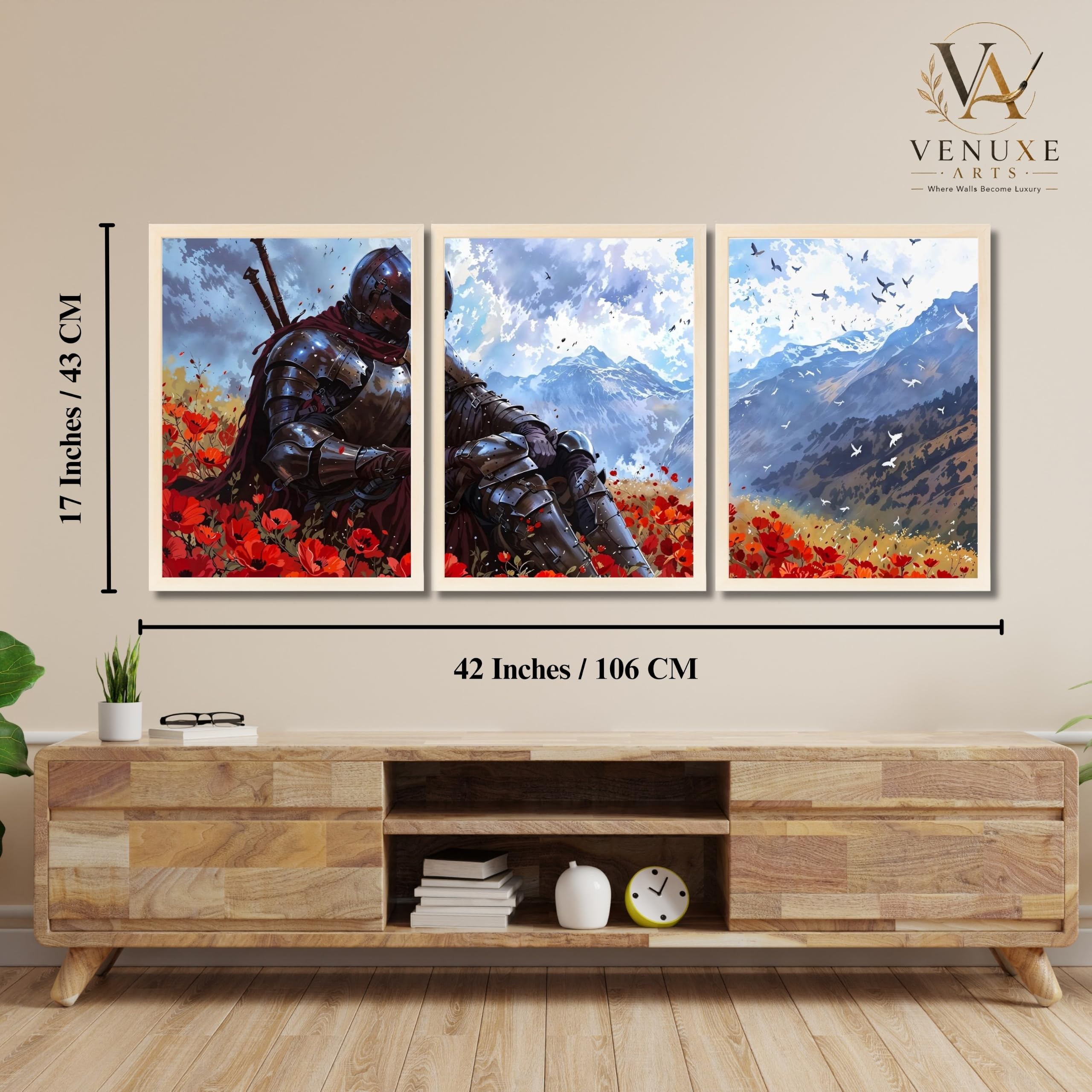 VENUXE ARTS Set Of 3 Anime Characters Wall Framed |Anime Characters Framed Poster for Living Room Bedroom Gaming Room Studio Wall Decor