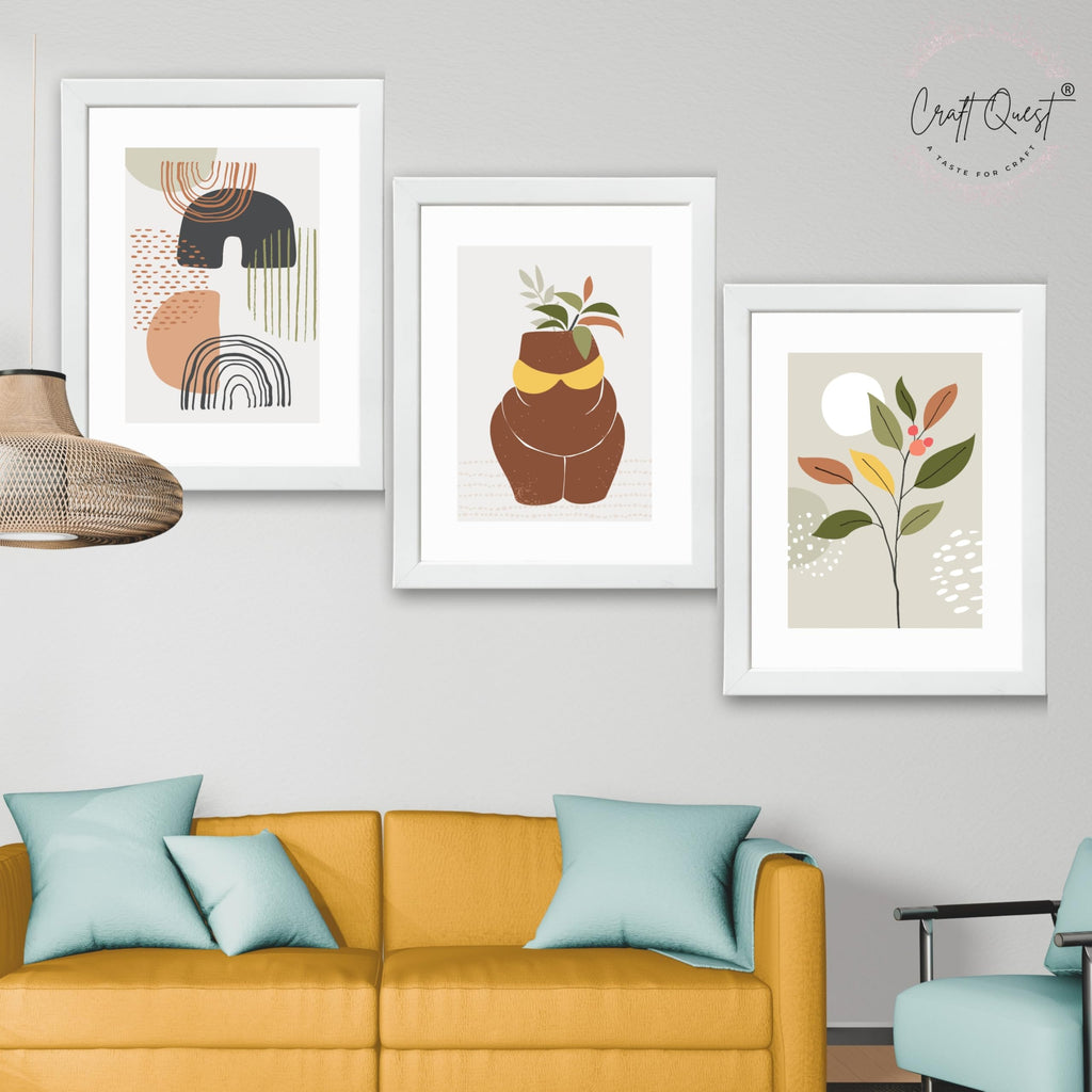 CRAFT QUEST Abstract Minimalist Art Modern Design | Set of 3 Frames for Home Decoration | Ideal for Living Room, Bedroom & Offices