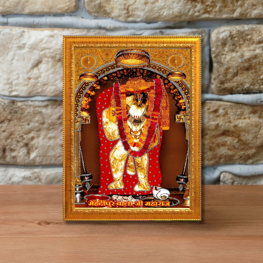 CRAFT QUEST Mehndipur balaji Hanuman | Bajrangbali Religious Photo with frame for Home Decorative Item
