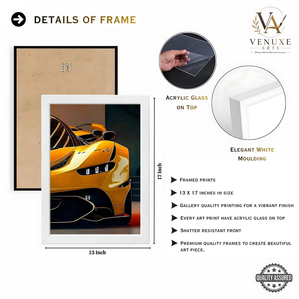 VENUXE ARTS Set Of 3 Big Sports Cars Framed Posters Gift Items for Boys Room Wall Decoration Bedroom Living Room Office Studio Décor | Car Poster Frame for Wall Décor