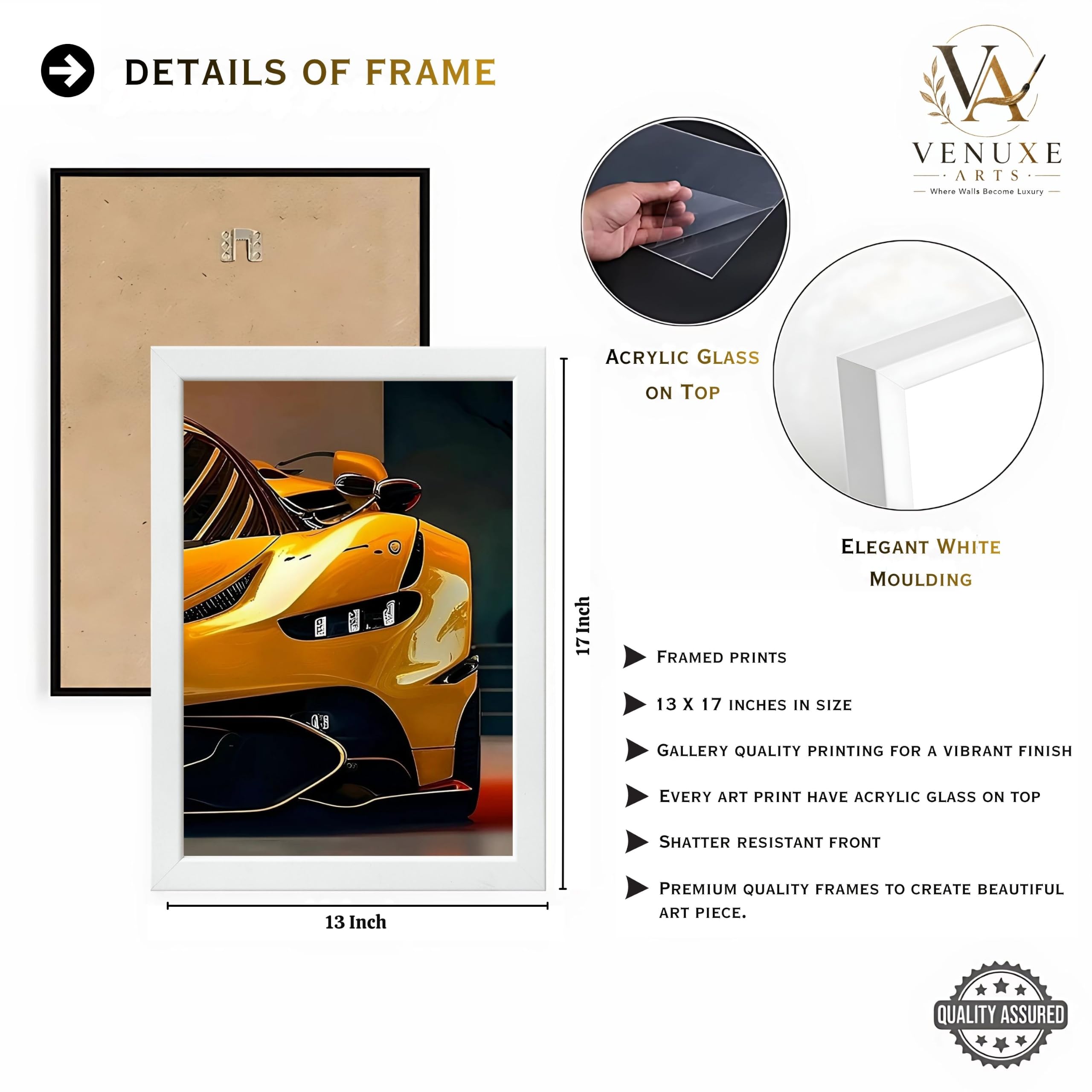 VENUXE ARTS Set Of 3 Big Sports Cars Framed Posters Gift Items for Boys Room Wall Decoration Bedroom Living Room Office Studio Décor | Car Poster Frame for Wall Décor