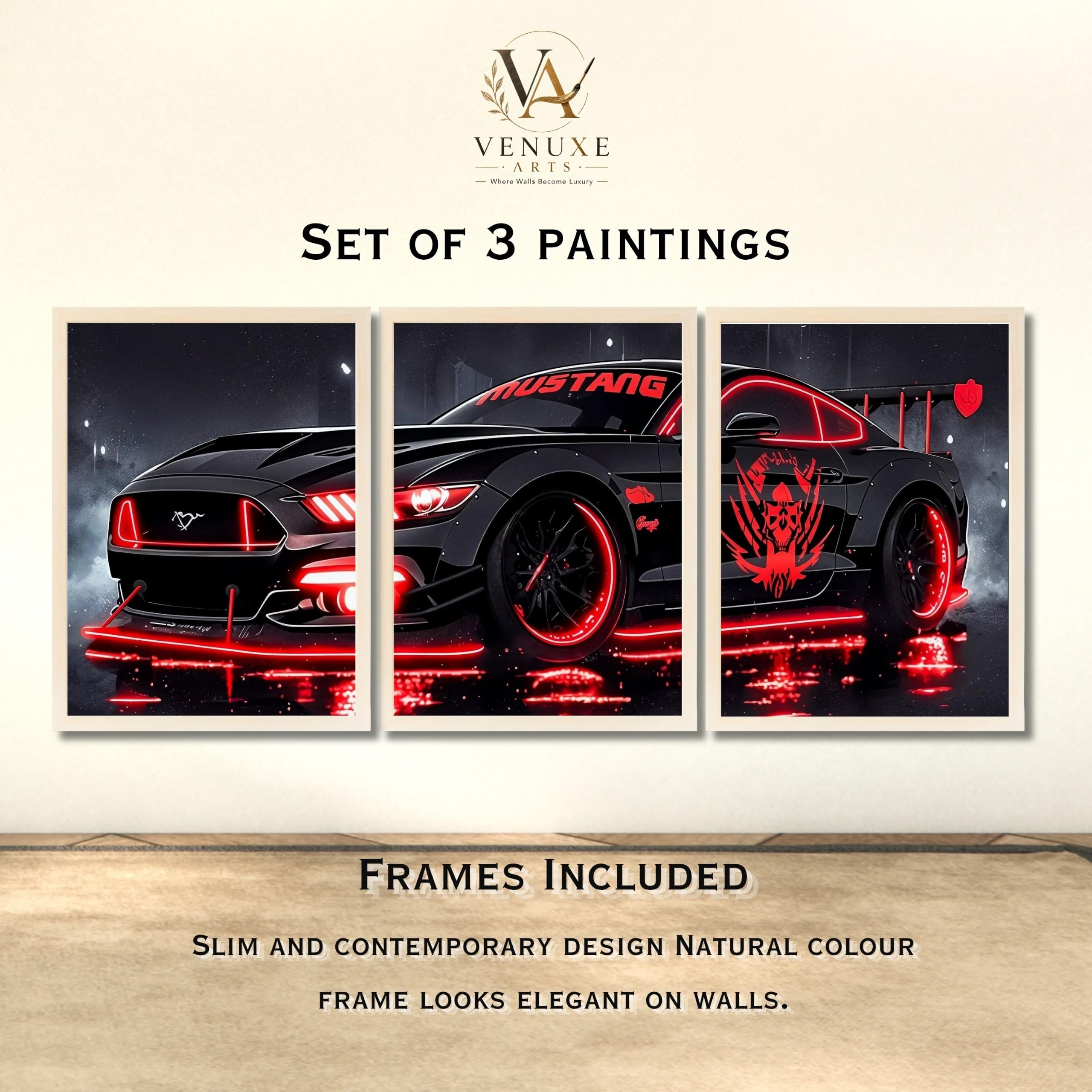 VENUXE ARTS Set Of 3 Big Sports Cars Framed Posters Gift Items for Boys Room Wall Decoration Bedroom Living Room Office Studio Décor | Car Poster Frame for Wall Décor