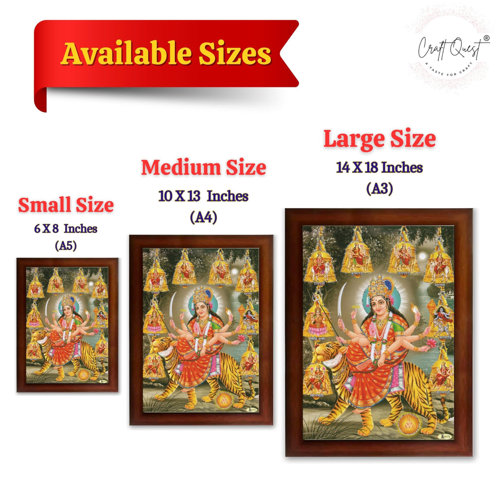 CRAFT QUEST Durga Maa Nav Navdurga Wall Painting Framed Home and Pooja,Office Decor Items