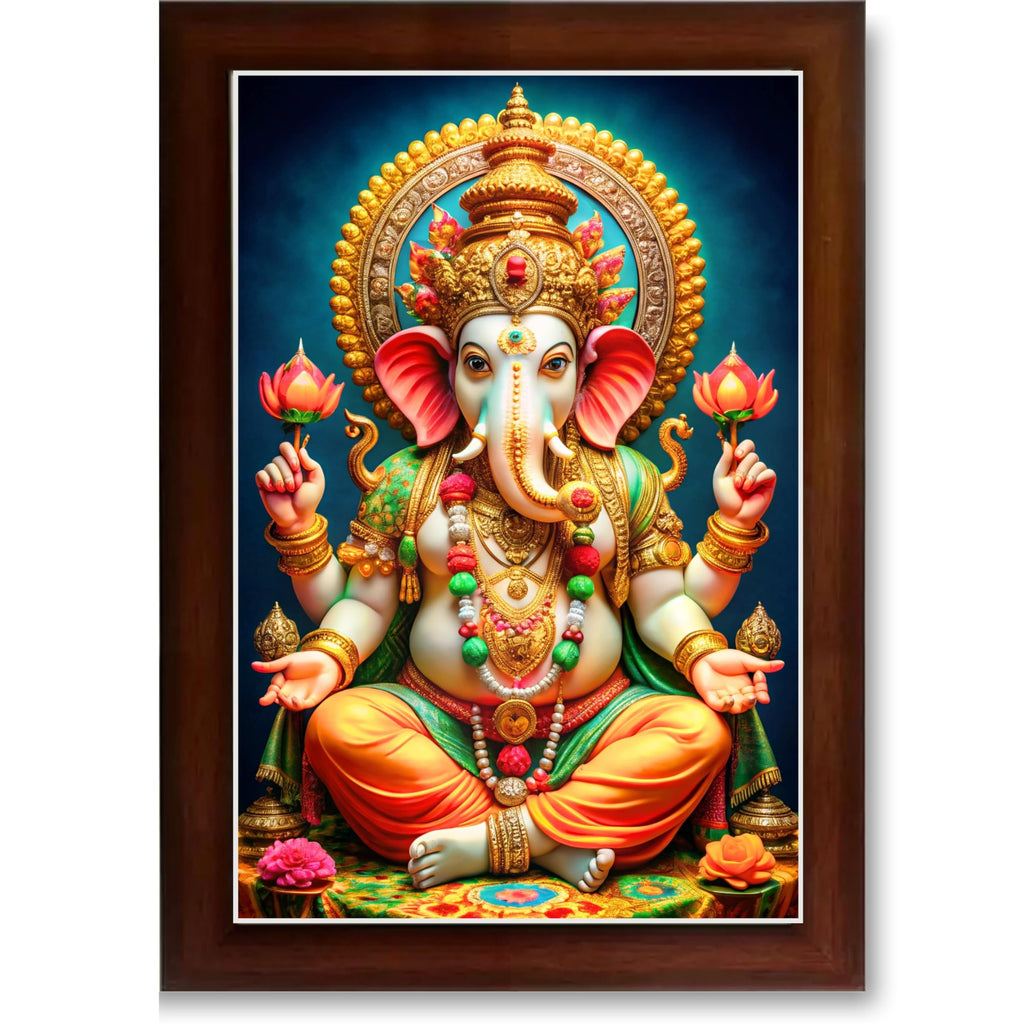 CRAFT QUEST Lord Ganpati Ji Laminated God Photo Frame Wall Decor Mandir Pooja Poster Religious Painting Divine Hindu Temple Decoration Spiritual Blessings Home Office Gift