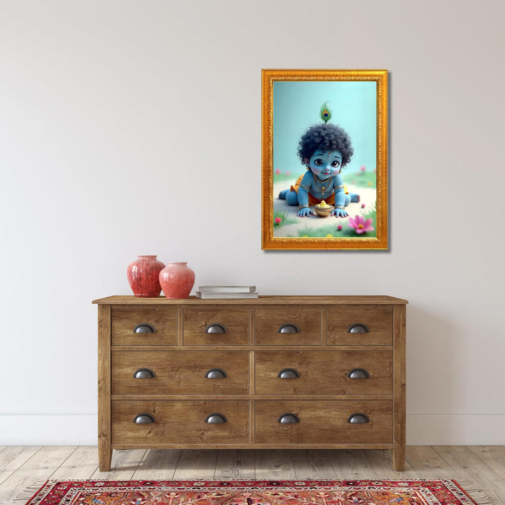 CRAFT QUEST Bal Gopal Painting | Krishna Photo Frames for Walls, Home, Bedroom, Living Room and Home Decor