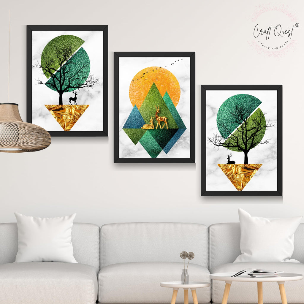 CRAFT QUEST Modern Art Abstract Wall Art | Set of 3 Frames for Home Decoration | Ideal for Living Room, Bedroom & Offices