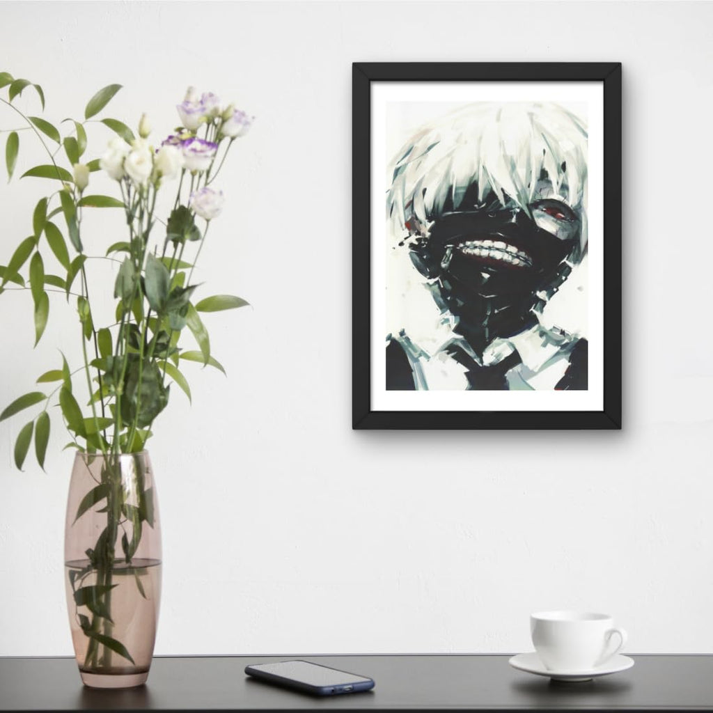CRAFT QUEST Tokyo Ghoul manga Poster Anime Laminated Posters Framed Painting with Matt Black Frame (14 Inches x 10 Inches)