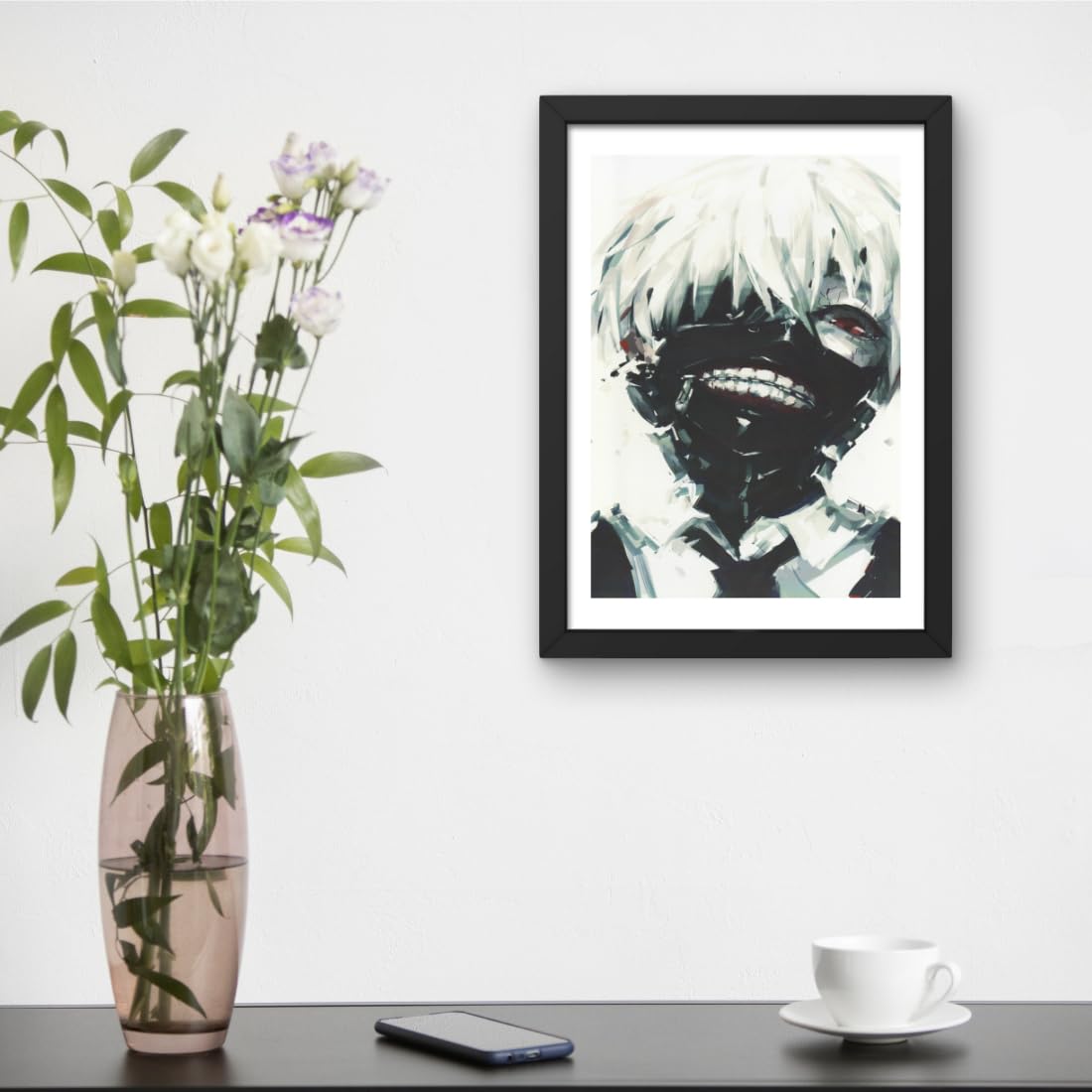 CRAFT QUEST Tokyo Ghoul manga Poster Anime Laminated Posters Framed Painting with Matt Black Frame (14 Inches x 10 Inches)