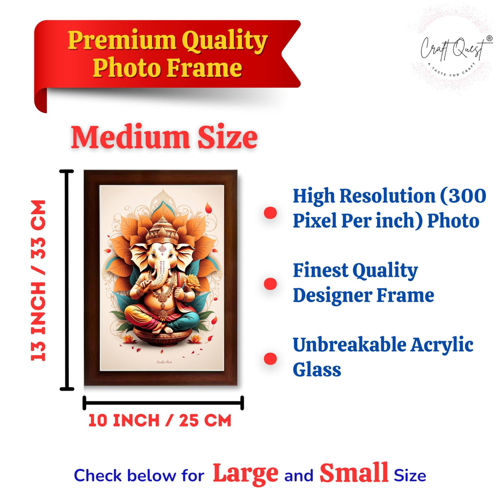 CRAFT QUEST Lord Ganpati Ganesha ji Wall Hanging Frame for Living Room, Bedroom, Office & Pooja Room Décor GA-213