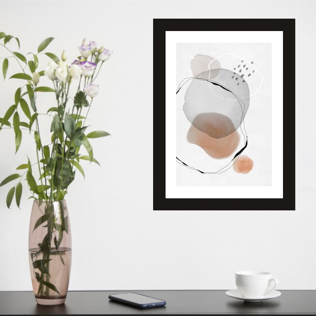 CRAFT QUEST Abstract Geometric Modern Art Poster Frame for Home & Office Wall Decoration - Portrait, Wall Display (Black, 10 X 14 Inch Frame with Art Print)