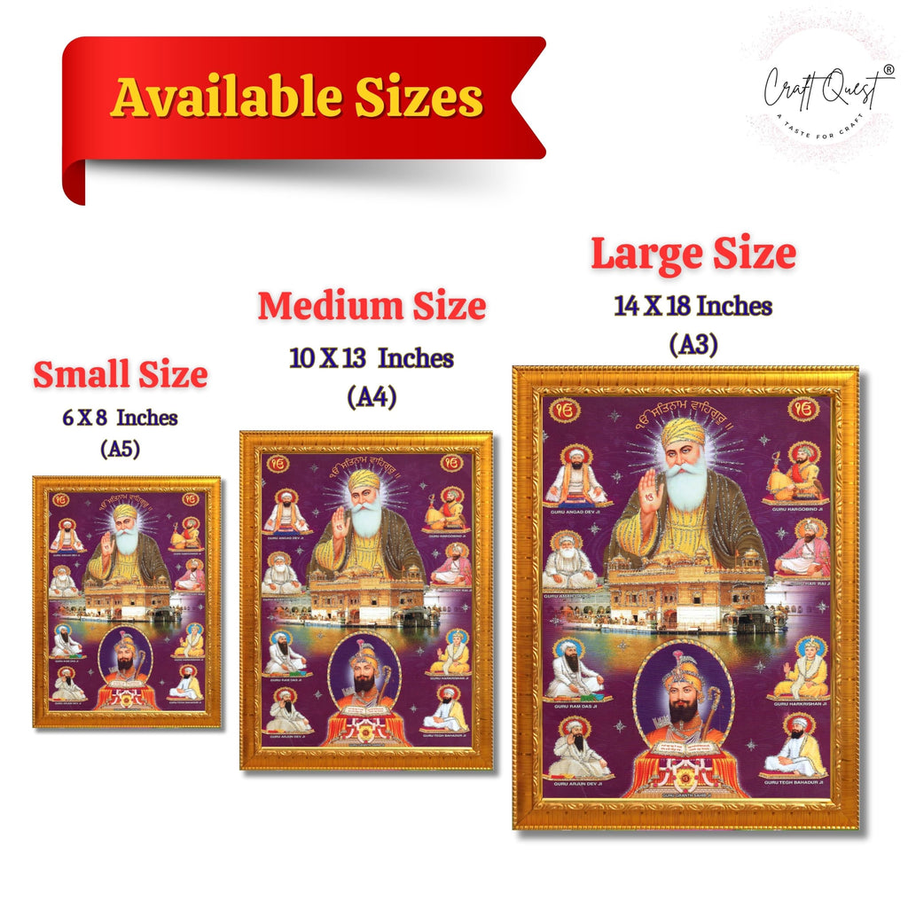 CRAFT QUEST Satnam Waheguru Gurunanak Dev Ji Photo Frame Sikh Guru Photo for Home Decor Religious Painting Decorative Artwork Gift Frame