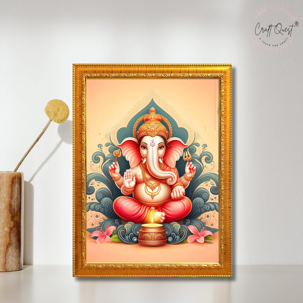 CRAFT QUEST Ganesh Ganpati Ganesha Art Framed Painting Ready to Hang and Wall Decor