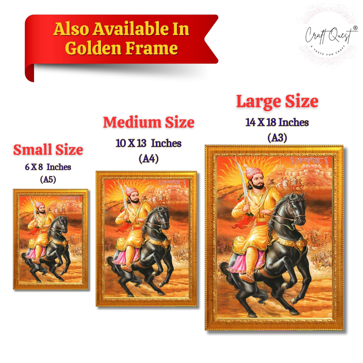 CRAFT QUEST Chattrapati Shivaji Maharaj Wall Photo Frame With Acrylic Sheet | For Living, Pooja Room | Home Decoration Item | Best Gifting Option