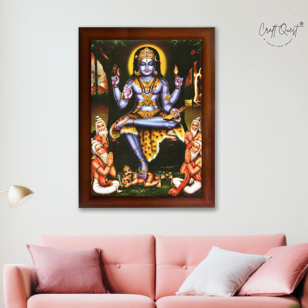 CRAFT QUEST Lord Dakshinamurthy Yoga Dakshinamoorthy Wall Photo Framed Home Decor | Religious South God Picture Frame for Home, Office, Temple & Gifting