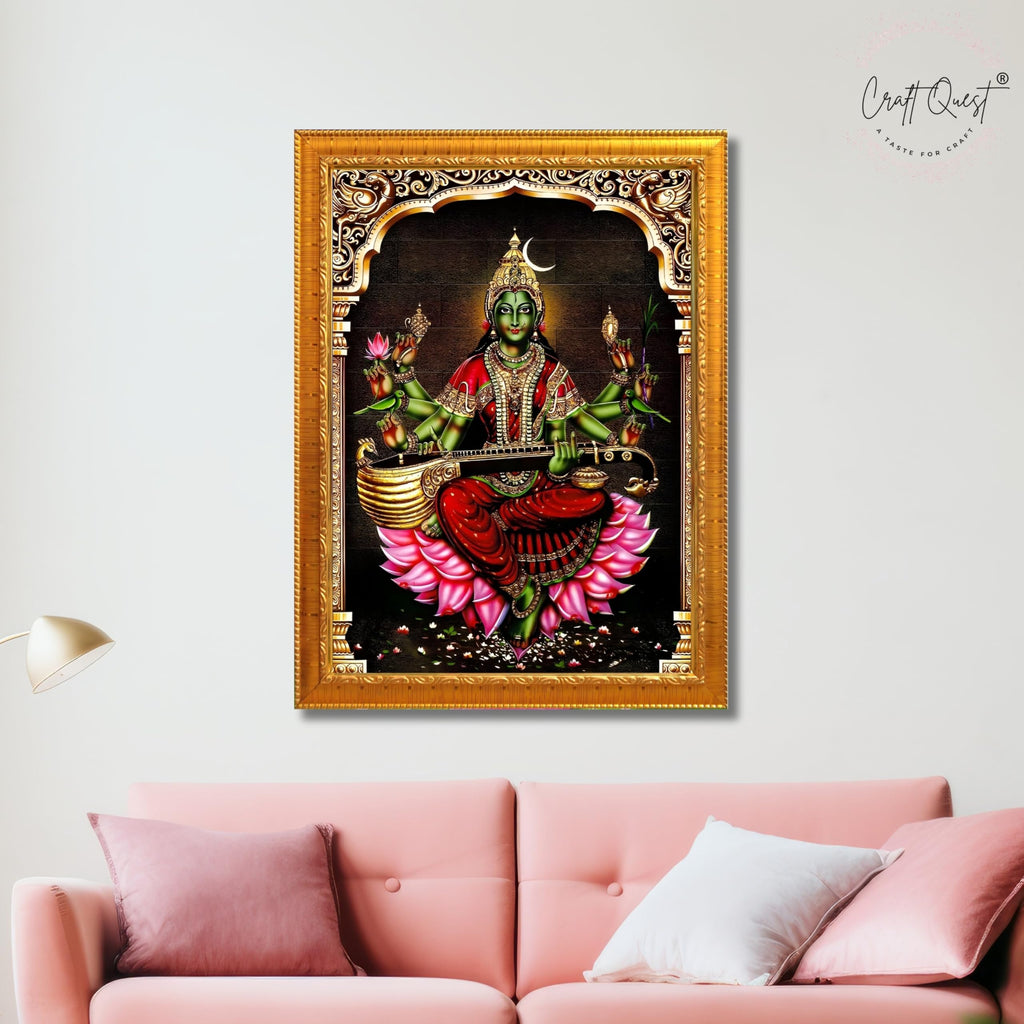 CRAFT QUEST Syamala Devi Shyamala Matangi Wall Painting Framed | South God Picture Frame for Home, Office, Temple & Gifting, Decor