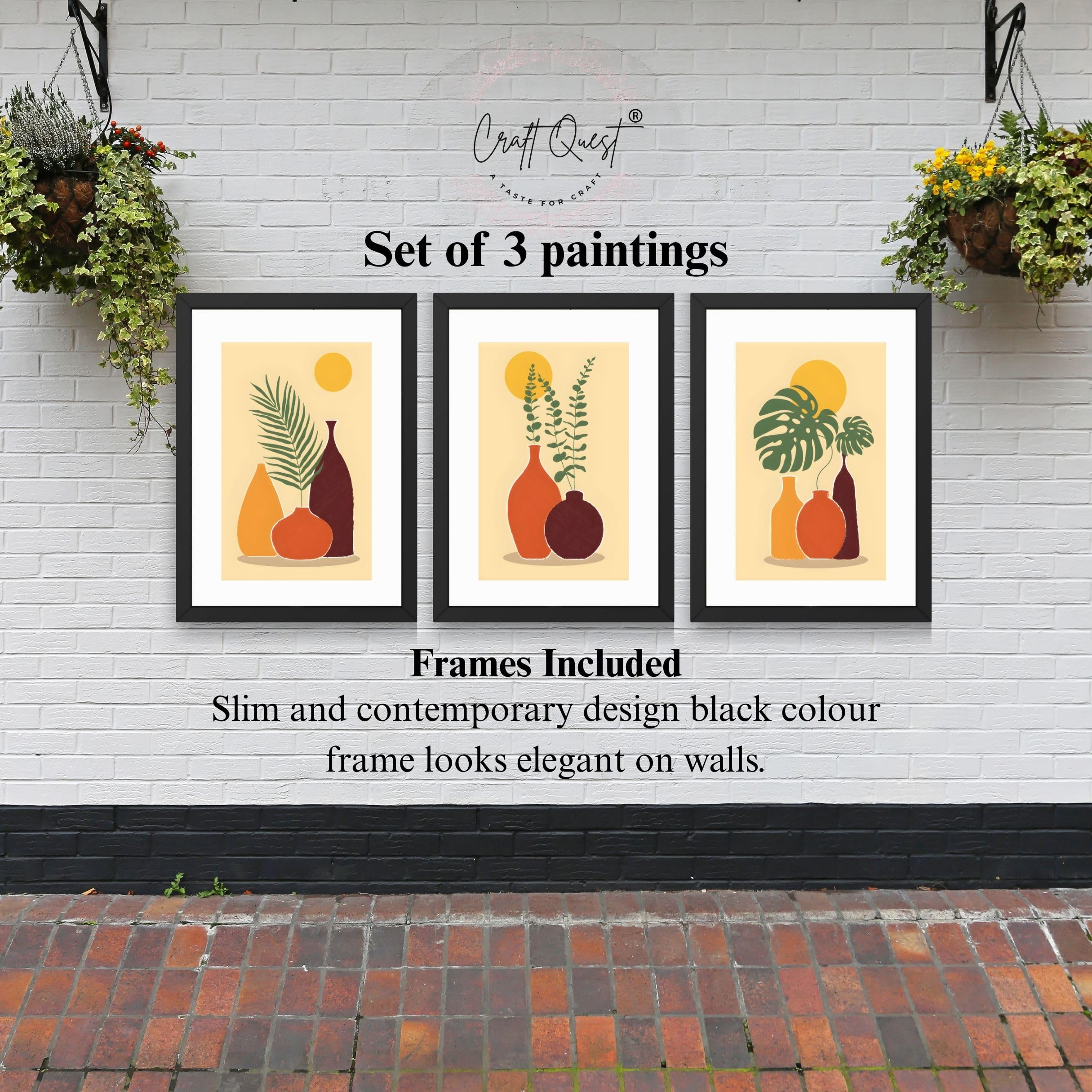 CRAFT QUEST Wall Art Decor Paintings | Set of 3 FLORAL Wall Art Frames for Home Decoration | Ideal for Living Room, Bedroom & Offices