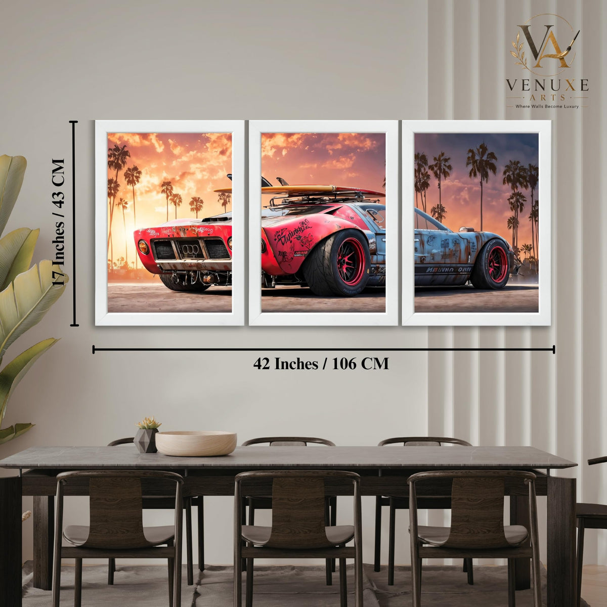 VENUXE ARTS Set Of 3 Big Sports Cars Framed Posters Gift Items for Boys Room Wall Decoration Bedroom Living Room Office Studio Décor | Car Poster Frame for Wall Décor