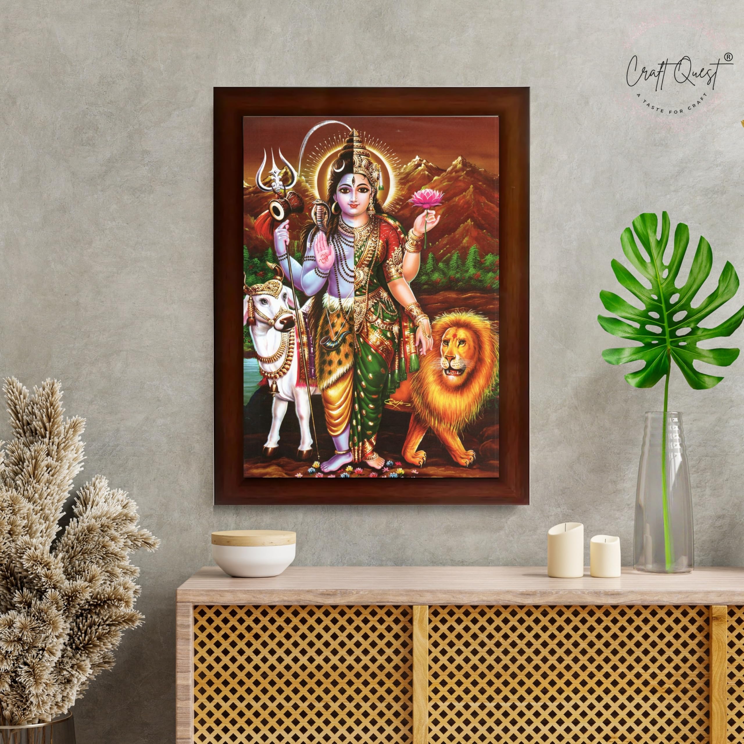 CRAFT QUEST Ardhanarishvara Arthanareeswara Shiv Parvati Photo Frame | Hindu God Spiritual Framed | Ideal for Home, Office, Temple & Puja Room, Wall Decor