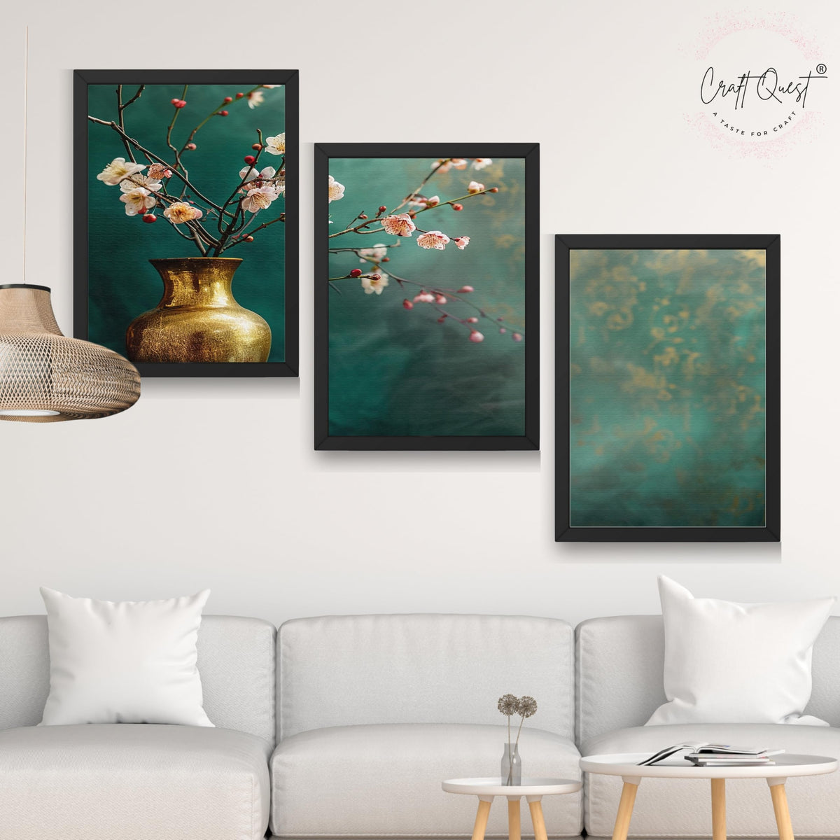 CRAFT QUEST Nature Inspired Flowers In Vase Modern Wall Art | Set of 3 Frames for Home Decoration | Ideal for Living Room, Bedroom & Offices