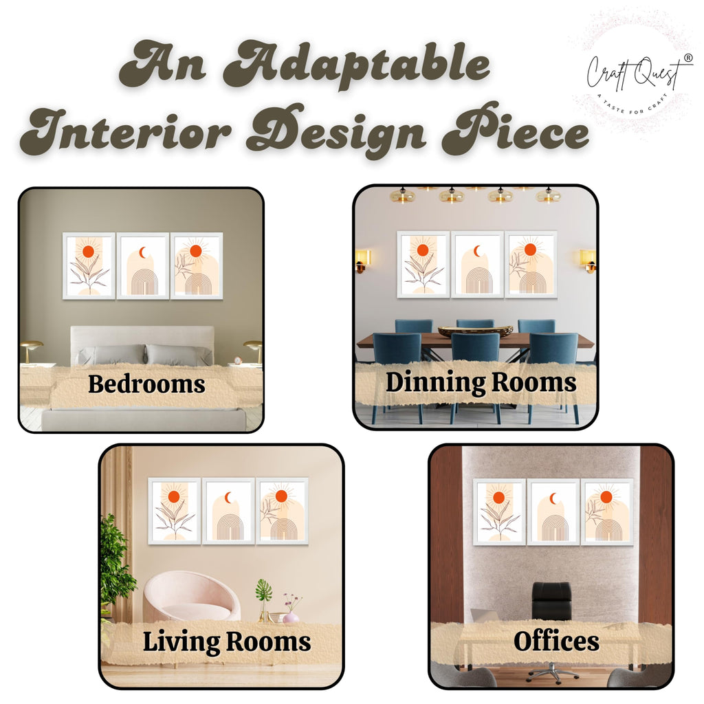 CRAFT QUEST Wall Art Decor Paintings | Set of 3 BOHO Wall Art Frames for Home Decoration | Ideal for Living Room, Bedroom & Office