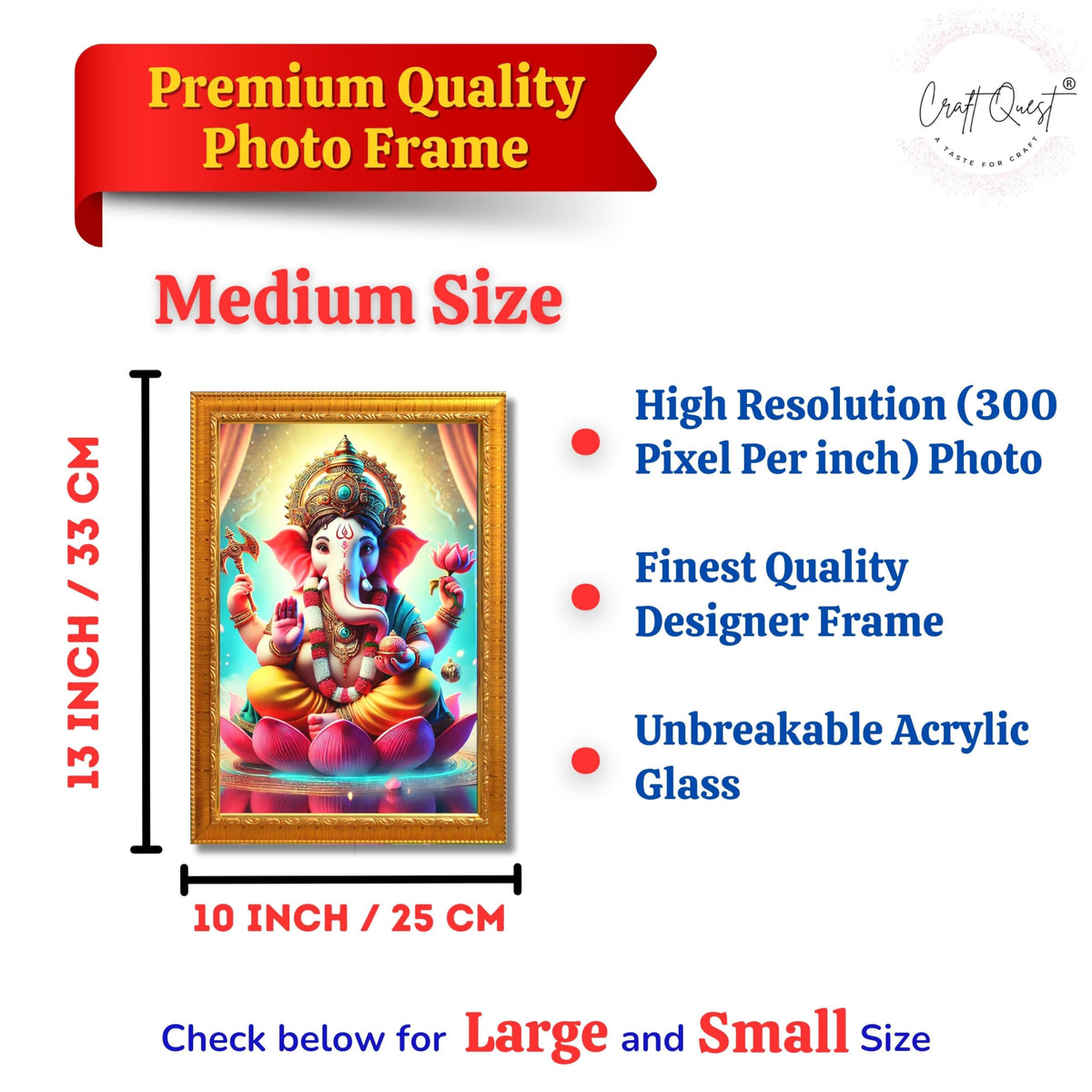 CRAFT QUEST Lord Ganesha Ji Laminated God Photo Frame Wall Decor Mandir Pooja Poster Religious Painting Home Office Gift GA-219