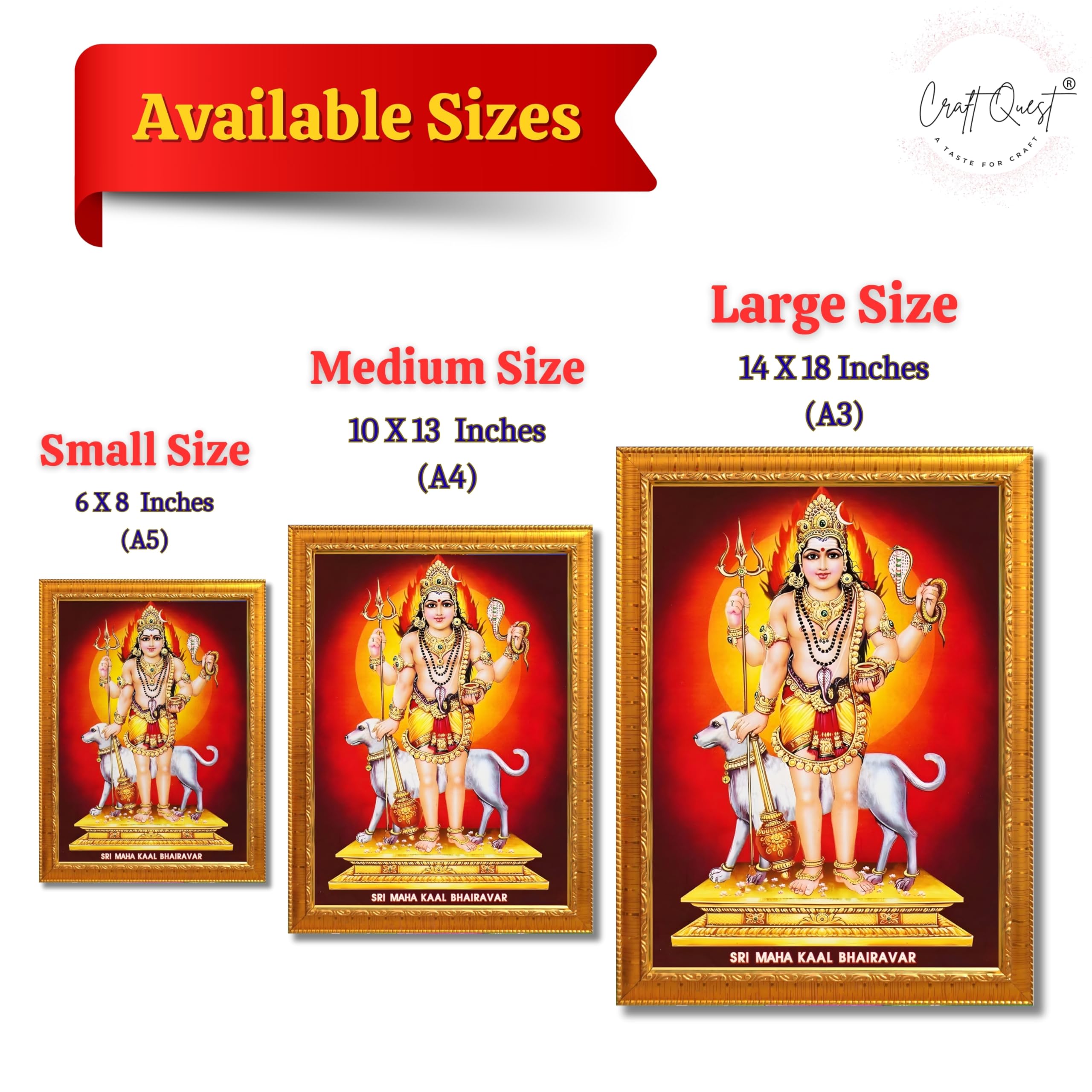 CRAFT QUEST Bhairava Kaal Bhairav Baba Bairava Photo Frame | Hindu God Spiritual Framed | Ideal for Home, Office, Temple & Puja Room, Wall Decor