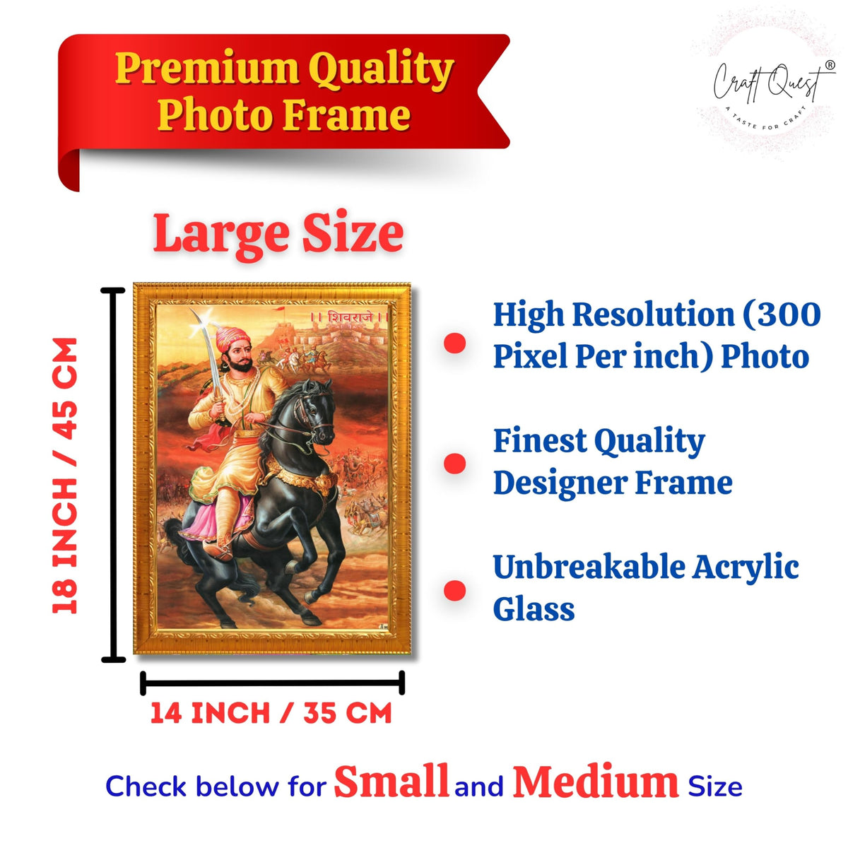 CRAFT QUEST Shivaji Maharaj Wall Photo Frame | For Living, Pooja Room | Home Decoration Item | Best Gifting Option