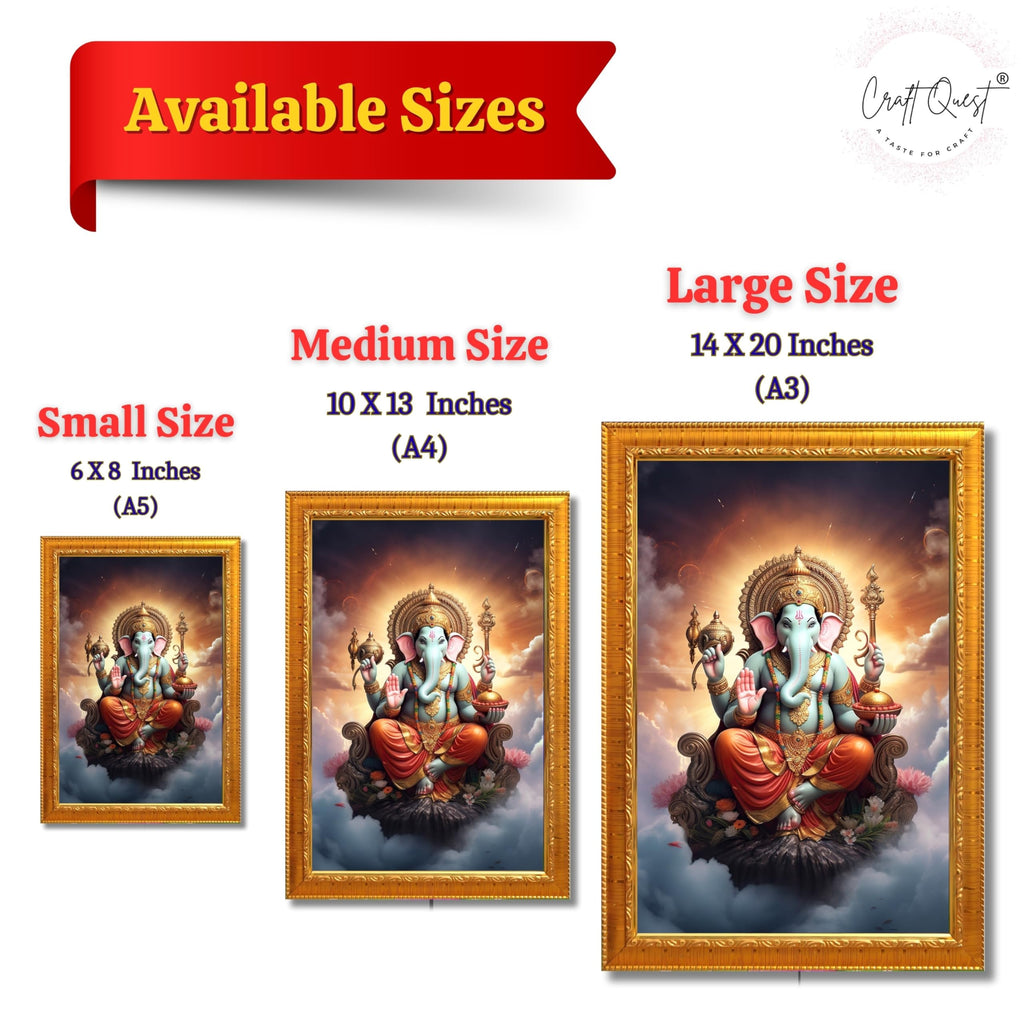 CRAFT QUEST God Ganesha Ganpati ji Photo Frame Wall Decor Mandir Pooja Poster Religious Painting Divine Hindu Temple Decoration Spiritual Blessings Home Office Gift