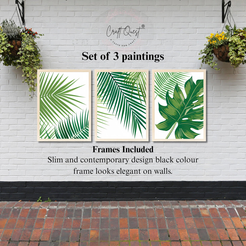 CRAFT QUEST Nature Inspired Tropical Palm Leaf Modern Wall Art | Set of 3 Frames for Home Decoration | Ideal for Living Room, Bedroom & Offices