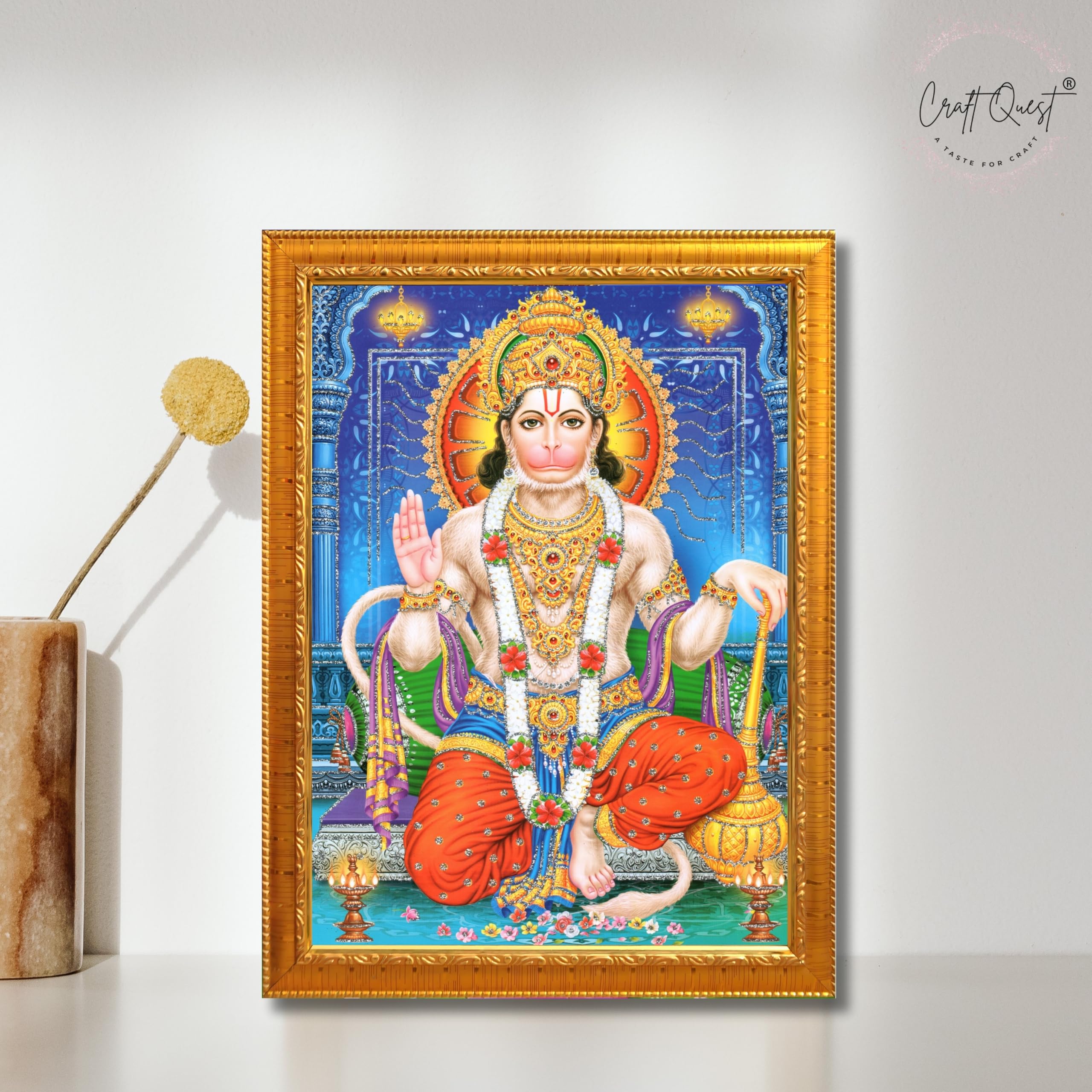 CRAFT QUEST Hanuman JI | Bajrangbali Religious Photo frame Decorative Item Synthetic frame