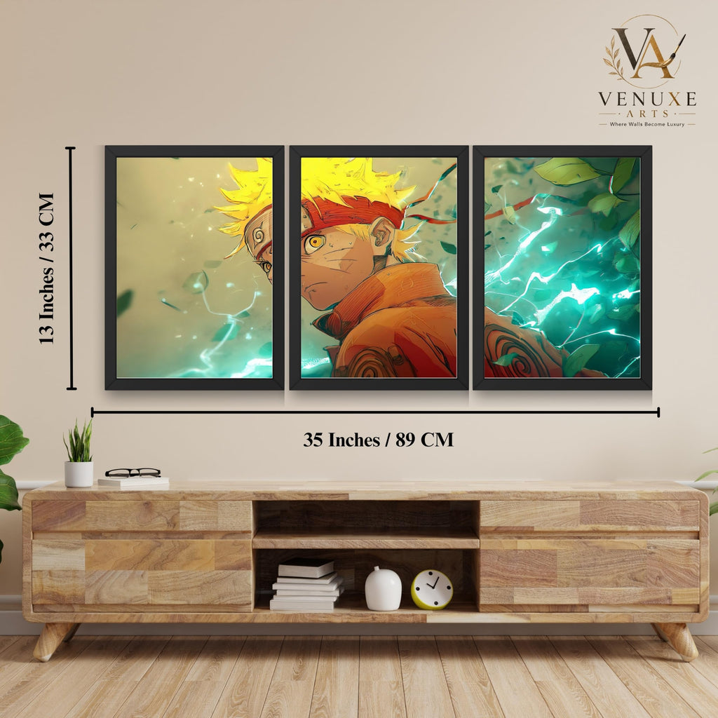 VENUXE ARTS Set Of 3 Anime Characters Wall Framed |Anime Characters Framed Poster for Living Room Bedroom Gaming Room Studio Wall Decor