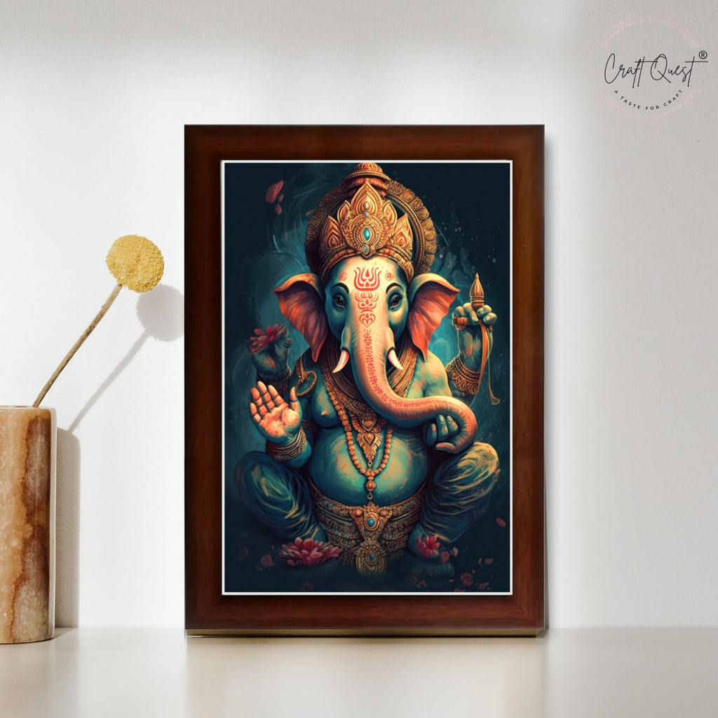CRAFT QUEST God Ganpati Modern Wall Art Painting With Frame For Pooja, Home and Office Decor Item