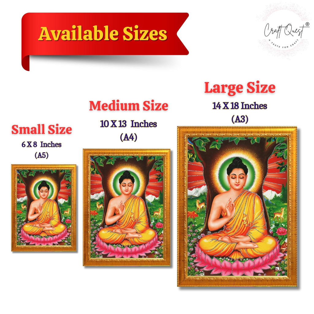 CRAFT QUEST Lord Buddha Photo Frame | Premium HD Spiritual Wall Frame | Peaceful Gautam Buddha Picture for Home Decor, Meditation