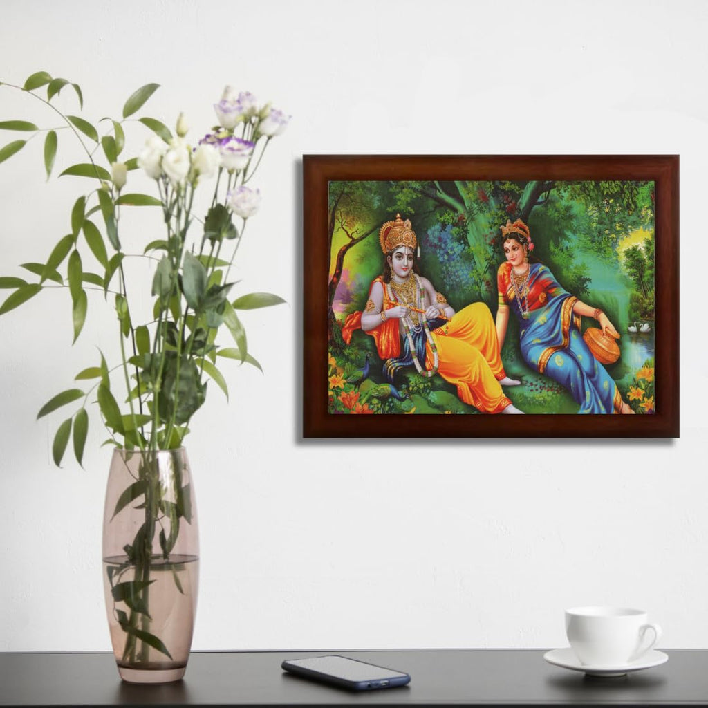 Craft Quest Radha Krishna Sparkle Coated Home Decorative Gift Item Framed Painting (10 X 14 Inches, Brown) RK1013-110