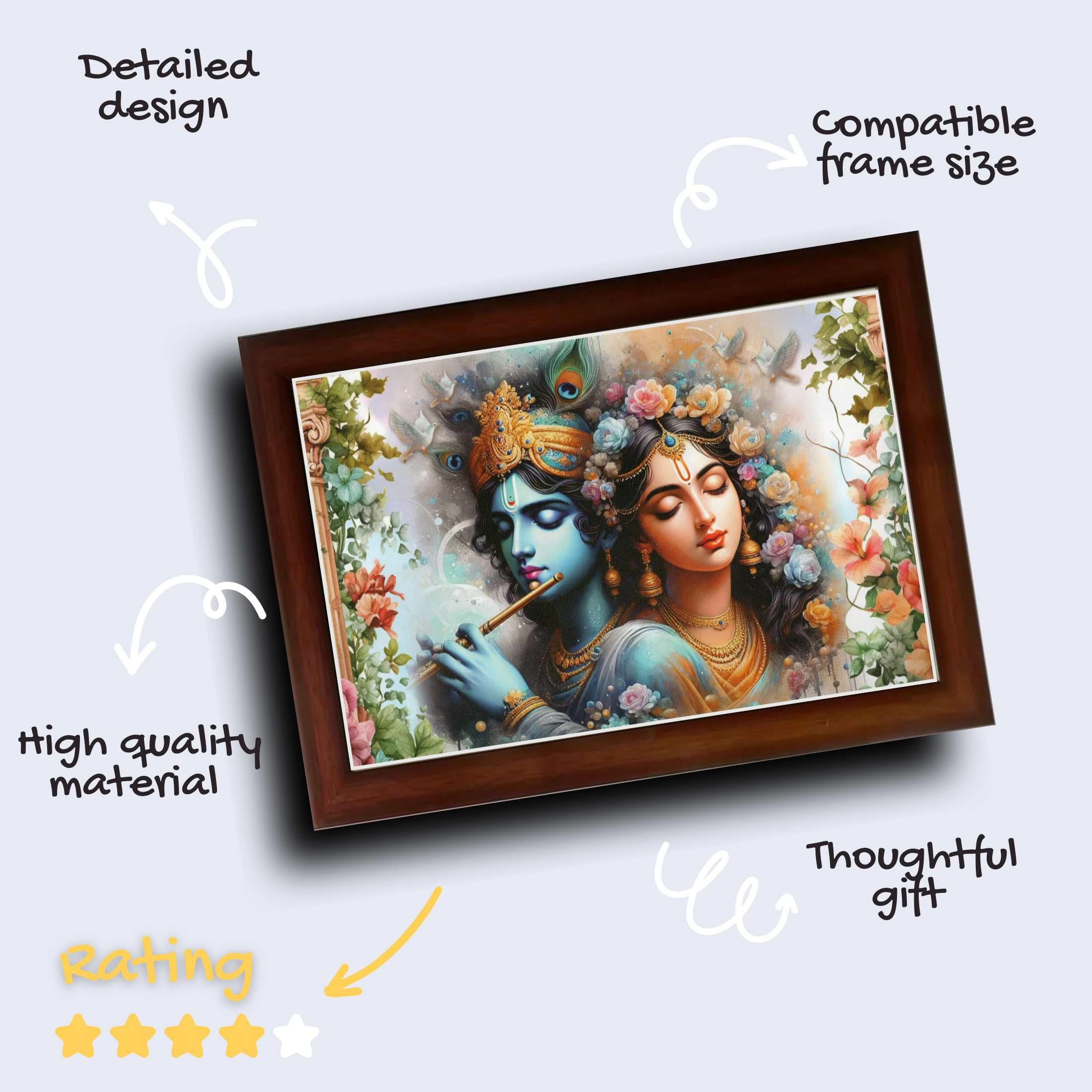 CRAFT QUEST Radha Krishna Art Photo Framed Painting for Home and Bedroom Wall Decoration of Size 14X10 Inches with Frame And Acrylic Glass RK212