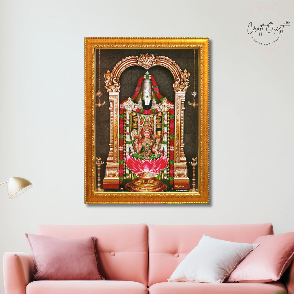 CRAFT QUEST Lord Tirupati Balaji Lakshmi Venkateshwara Swamy Wall Painting Framed, Home, Temple, Pooja, Wall Décor Item